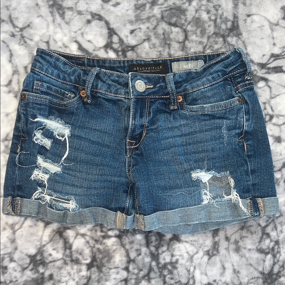 Aeropostale Women's Ripped Blue Jean Shorts